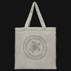 Vilebrequin Linen Turtle Unisex Tote Bag Mineral Dye*Men Beach Bag & Pouches