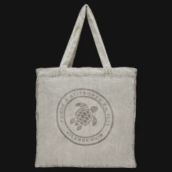 Vilebrequin Linen Turtle Unisex Tote Bag Mineral Dye*Men Beach Bag & Pouches