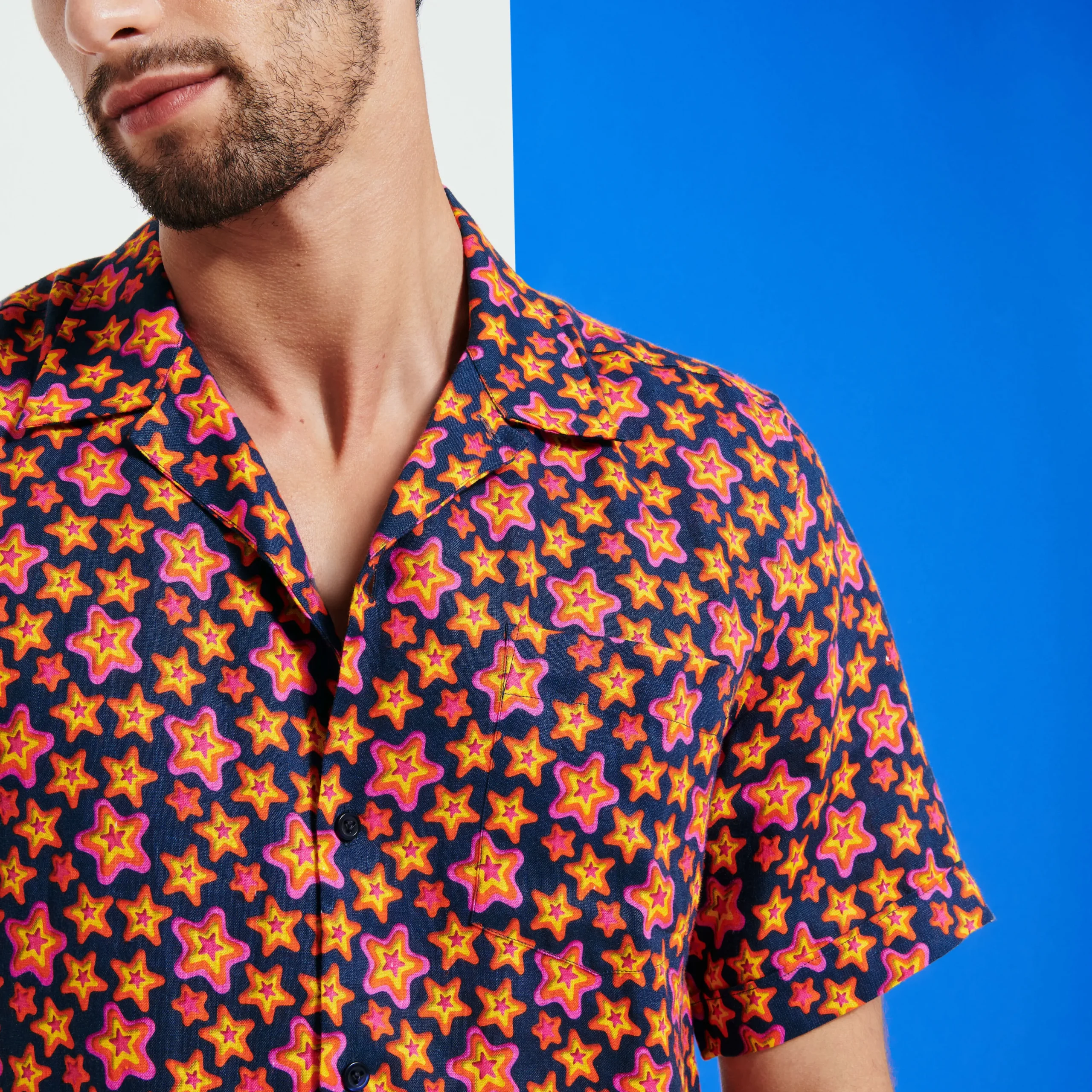 Vilebrequin Men Bowling Linen Shirt Stars Gift*Men Shirts