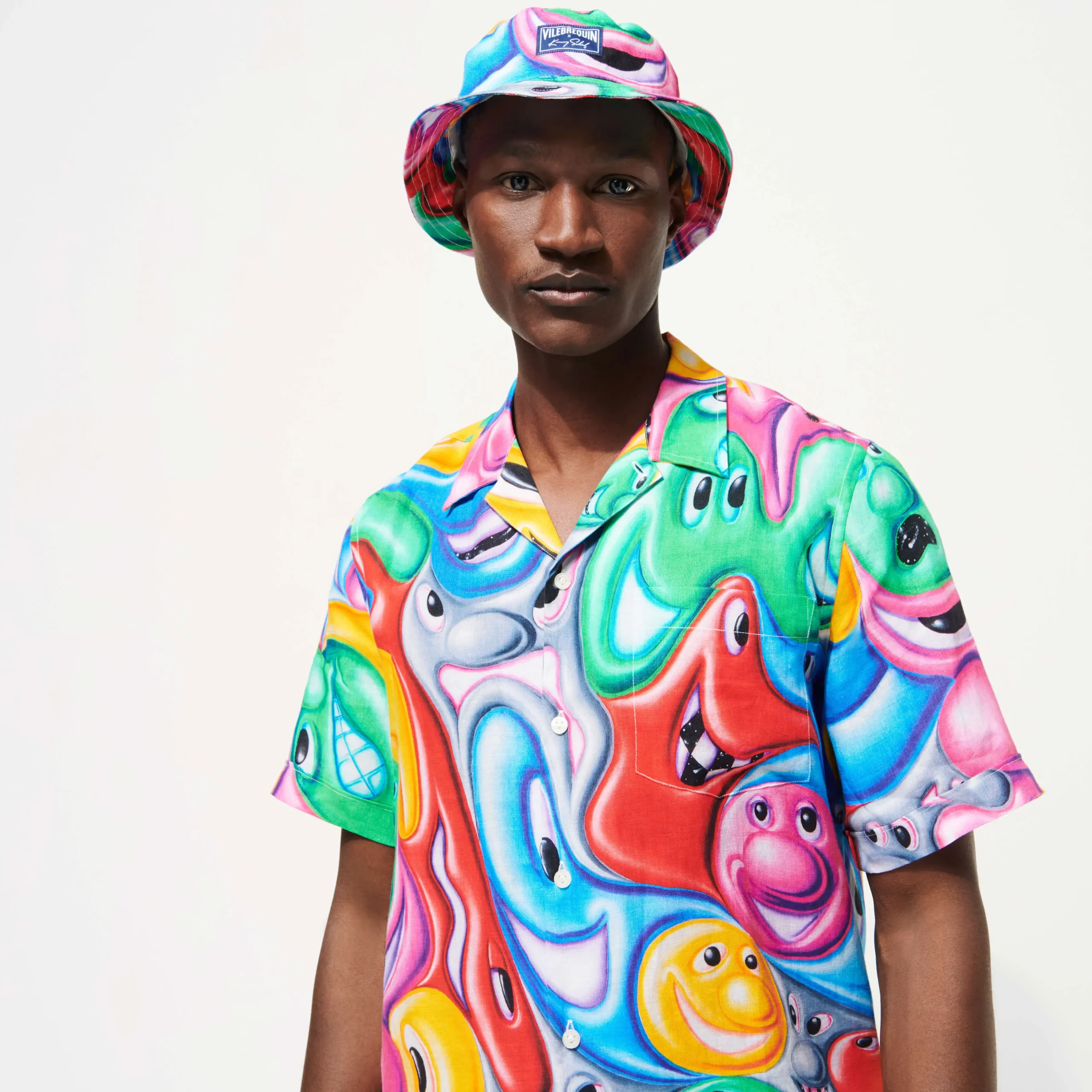 Vilebrequin Men Bowling Shirt Linen Faces In Places - X Kenny Scharf*Men Shirts