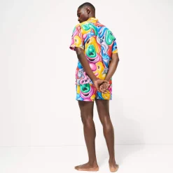 Vilebrequin Men Bowling Shirt Linen Faces In Places - X Kenny Scharf*Men Shirts