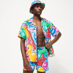 Vilebrequin Men Bowling Shirt Linen Faces In Places - X Kenny Scharf*Men Shirts