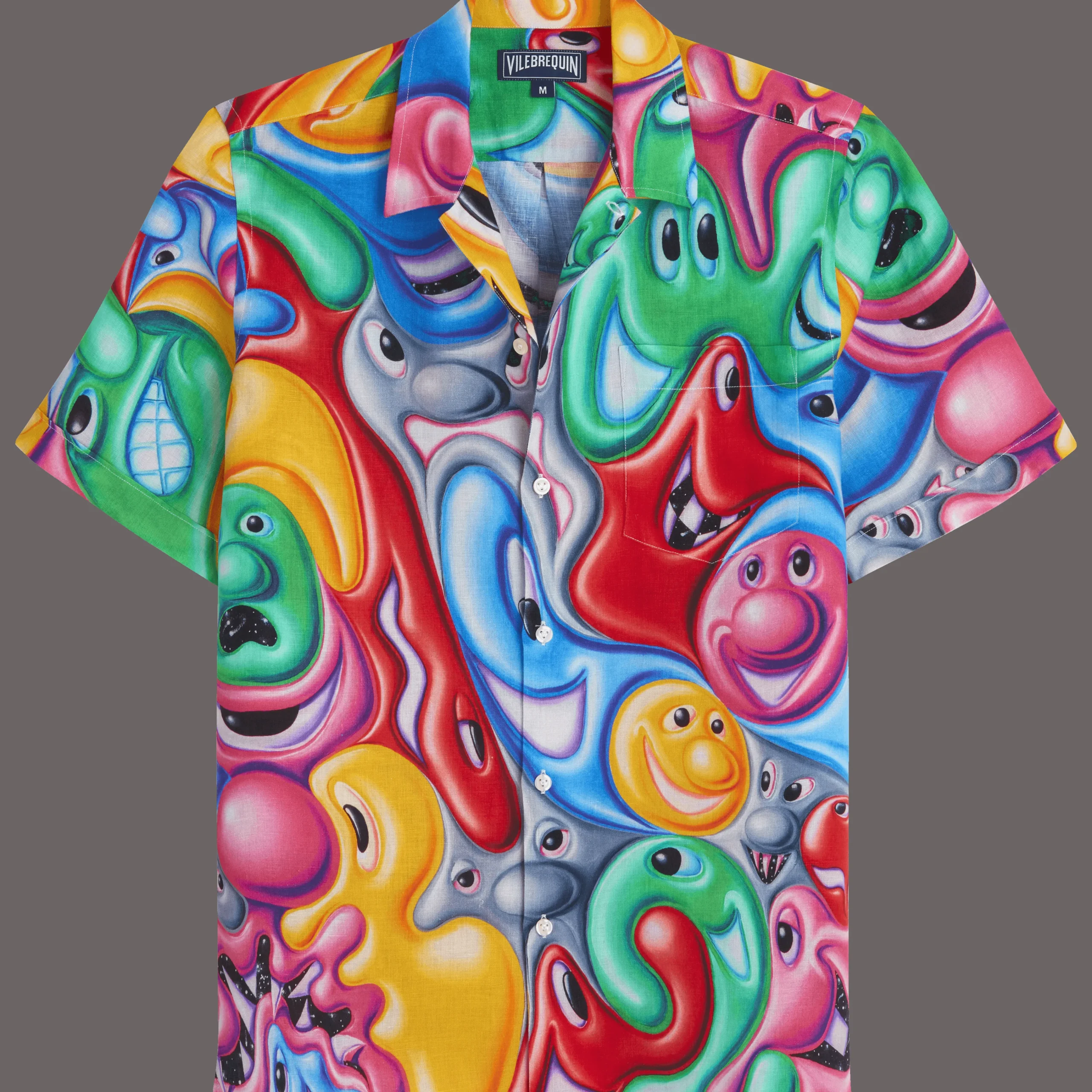 Vilebrequin Men Bowling Shirt Linen Faces In Places - X Kenny Scharf*Men Shirts