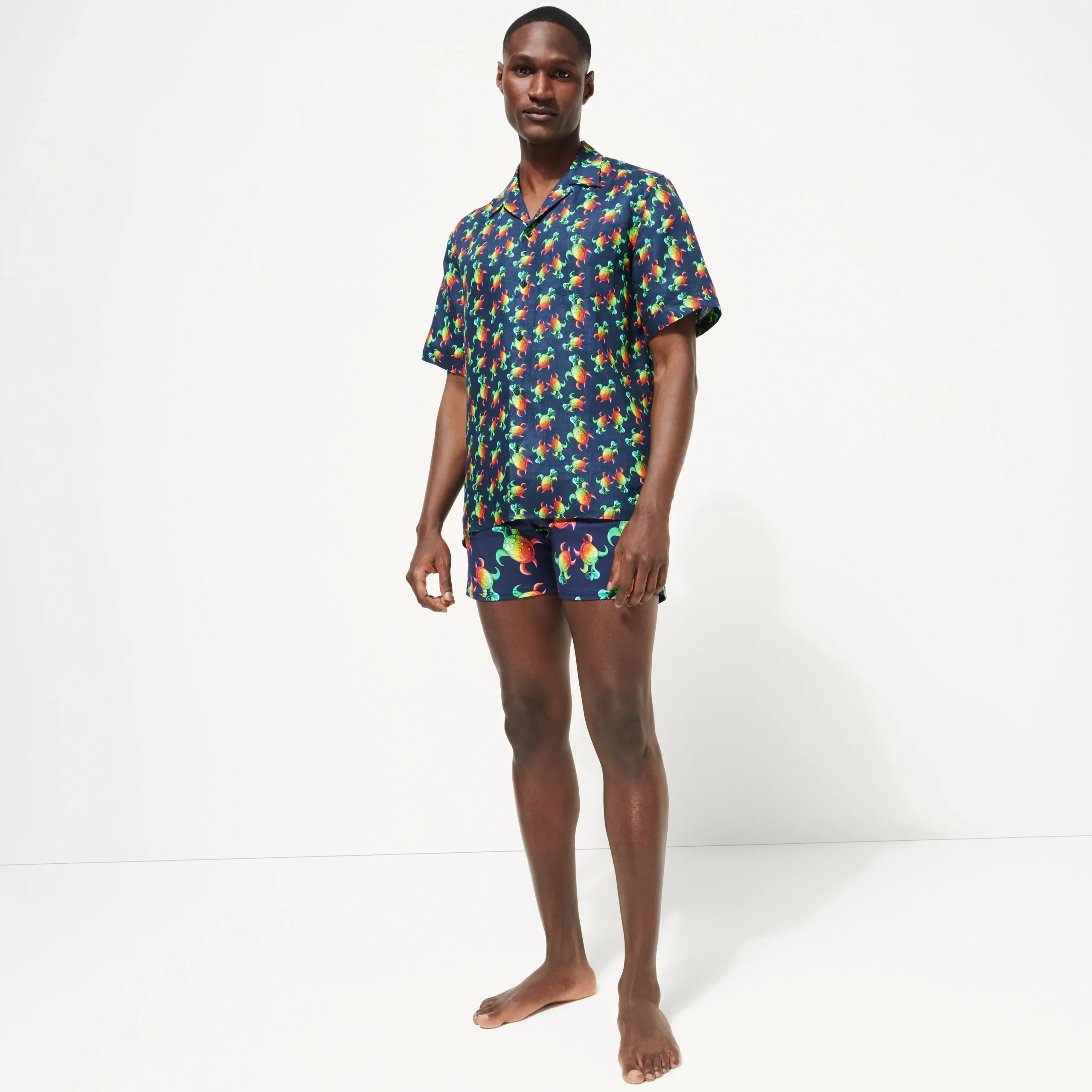 Vilebrequin Men Bowling Shirt Linen Tortues Rainbow Multicolor - X Kenny Scharf*Men Shirts