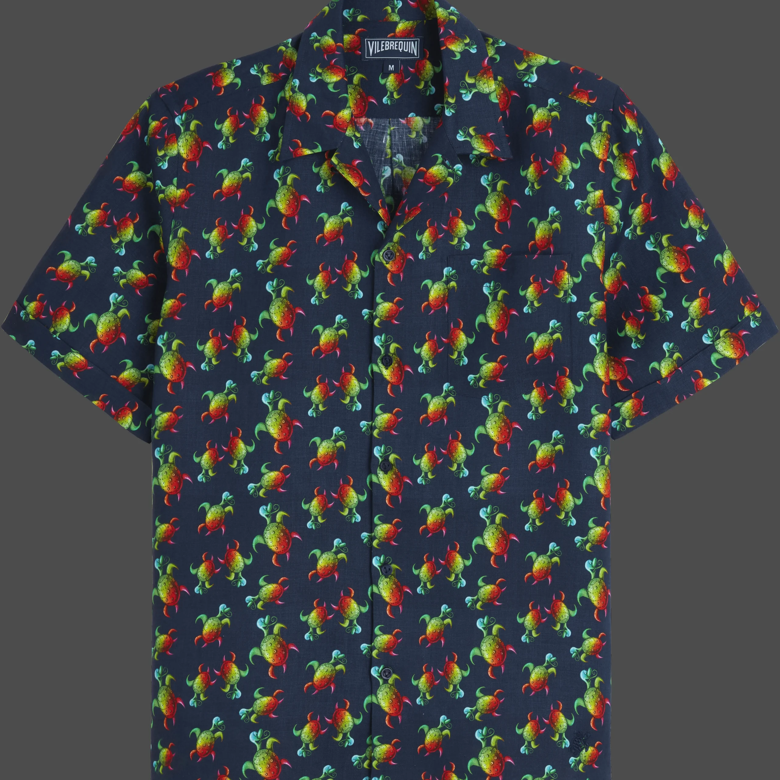 Vilebrequin Men Bowling Shirt Linen Tortues Rainbow Multicolor - X Kenny Scharf*Men Shirts