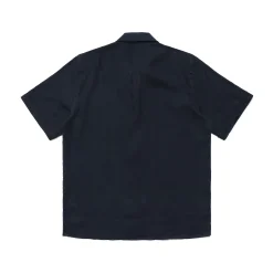 Vilebrequin Men Linen Bowling Shirt In Solid Navy - X Malbon*Men Shirts