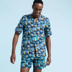 Vilebrequin Men Linen Bowling Shirt Piranhas*Men Shirts
