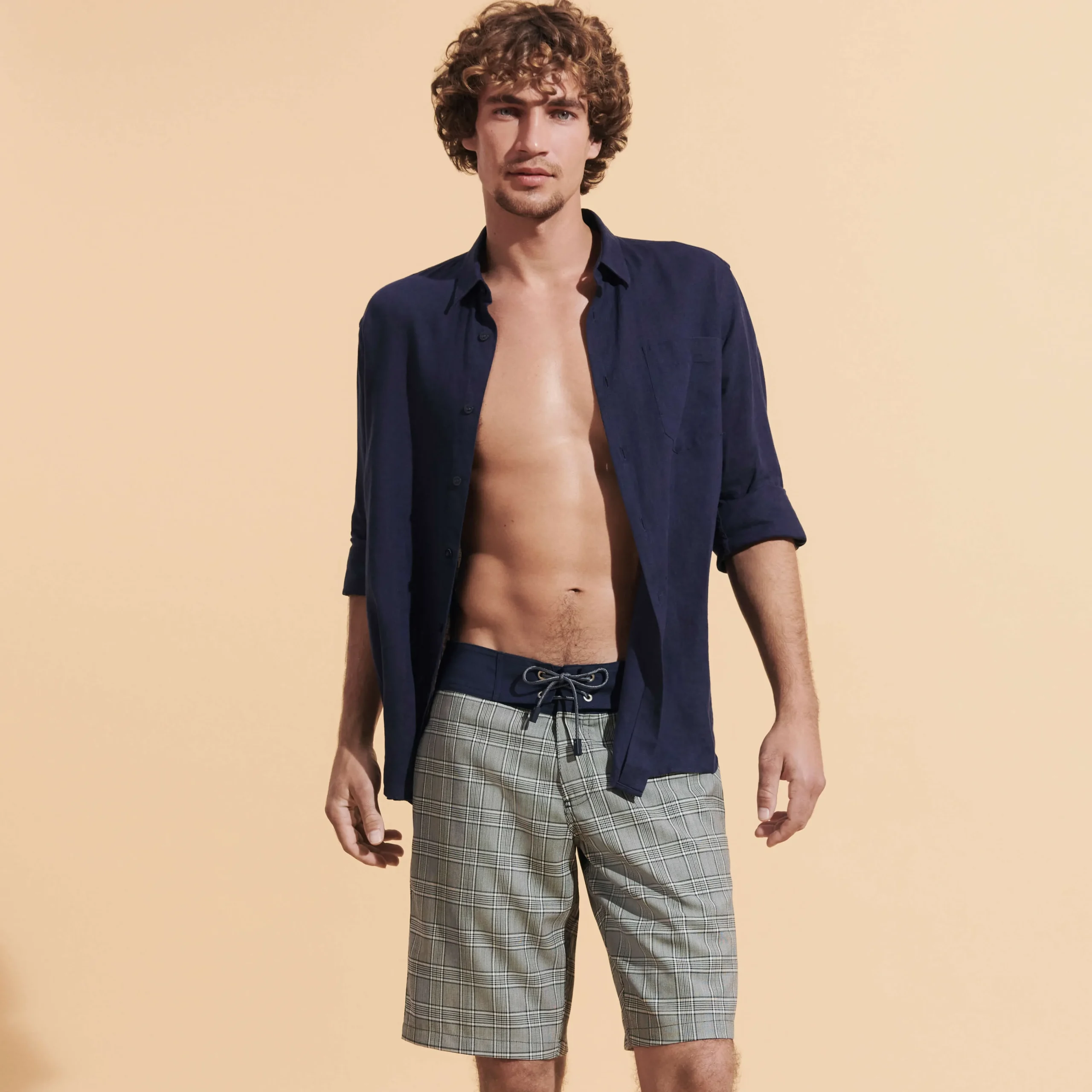 Vilebrequin Men Merinos Wool Long Swim Trunks Prince De Galles*Men The Long