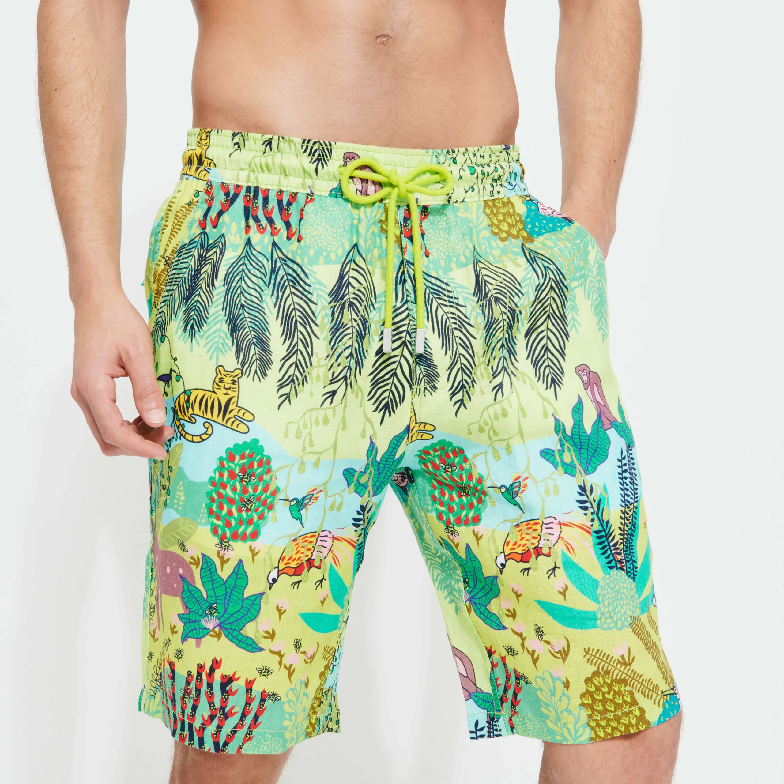Vilebrequin Men Printed Linen Bermuda Jungle Rousseau*Men Bermuda Shorts