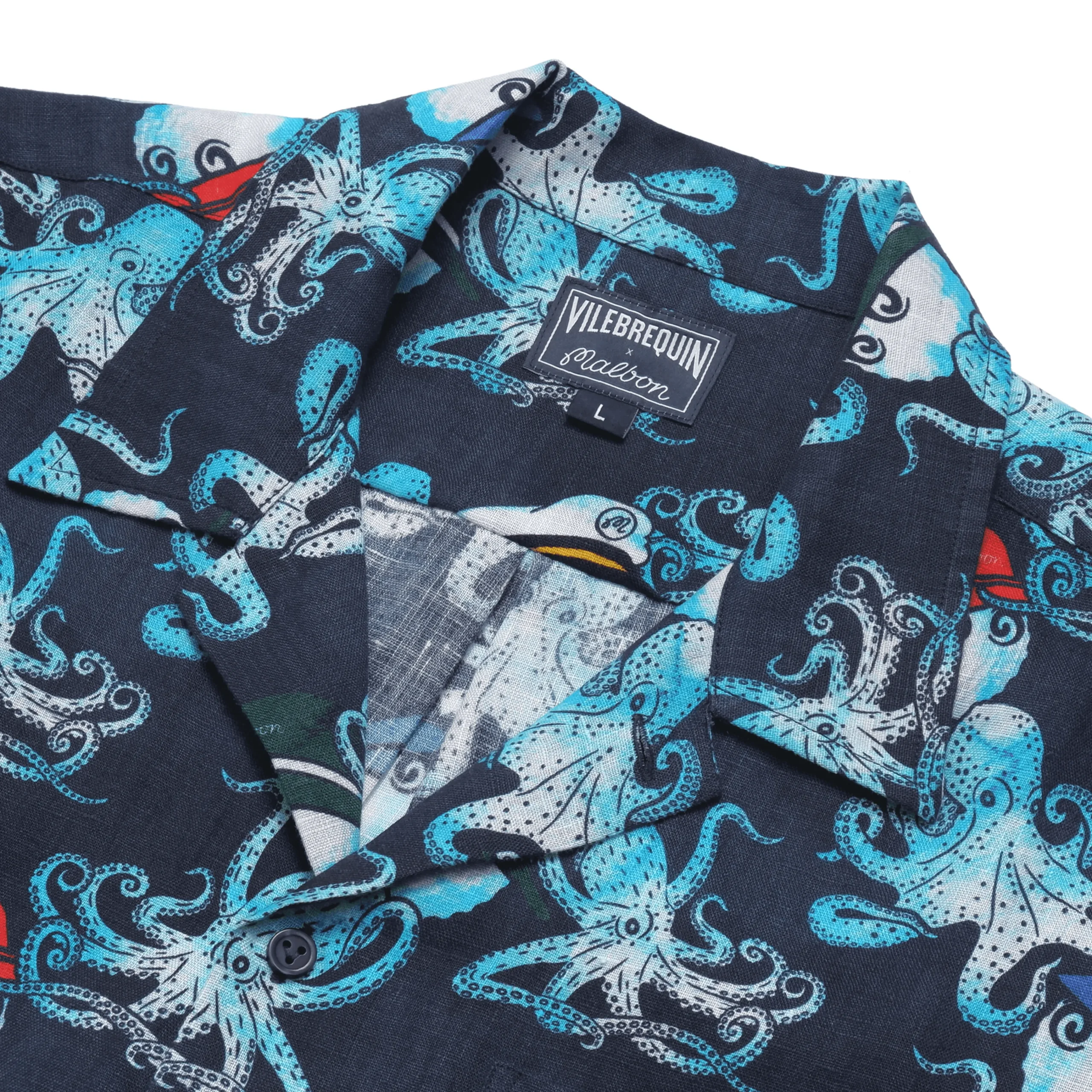Vilebrequin Men Printed Linen Bowling Shirt - X Malbon*Men Shirts