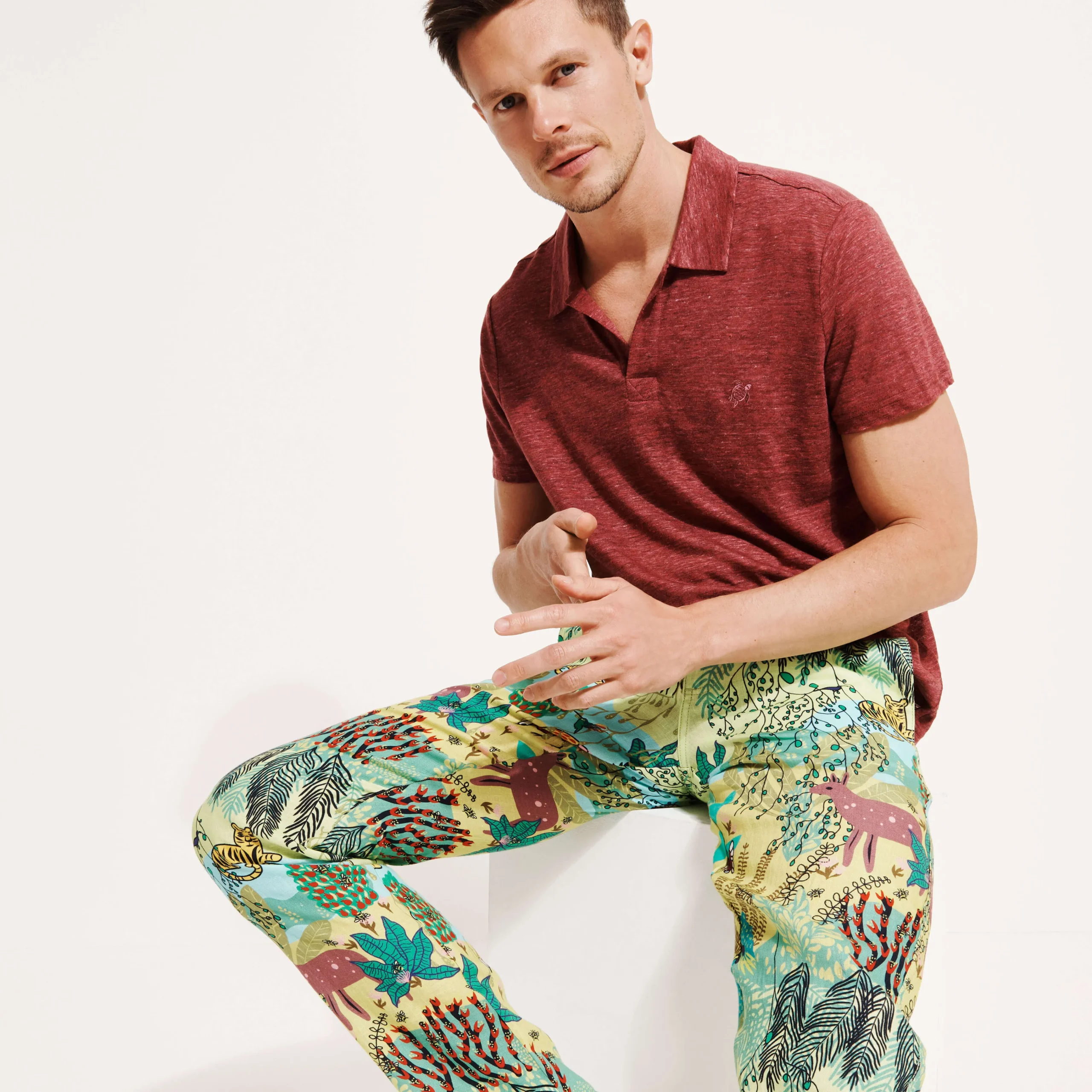 Vilebrequin Men Printed Linen Pants Jungle Rousseau*Men Pants