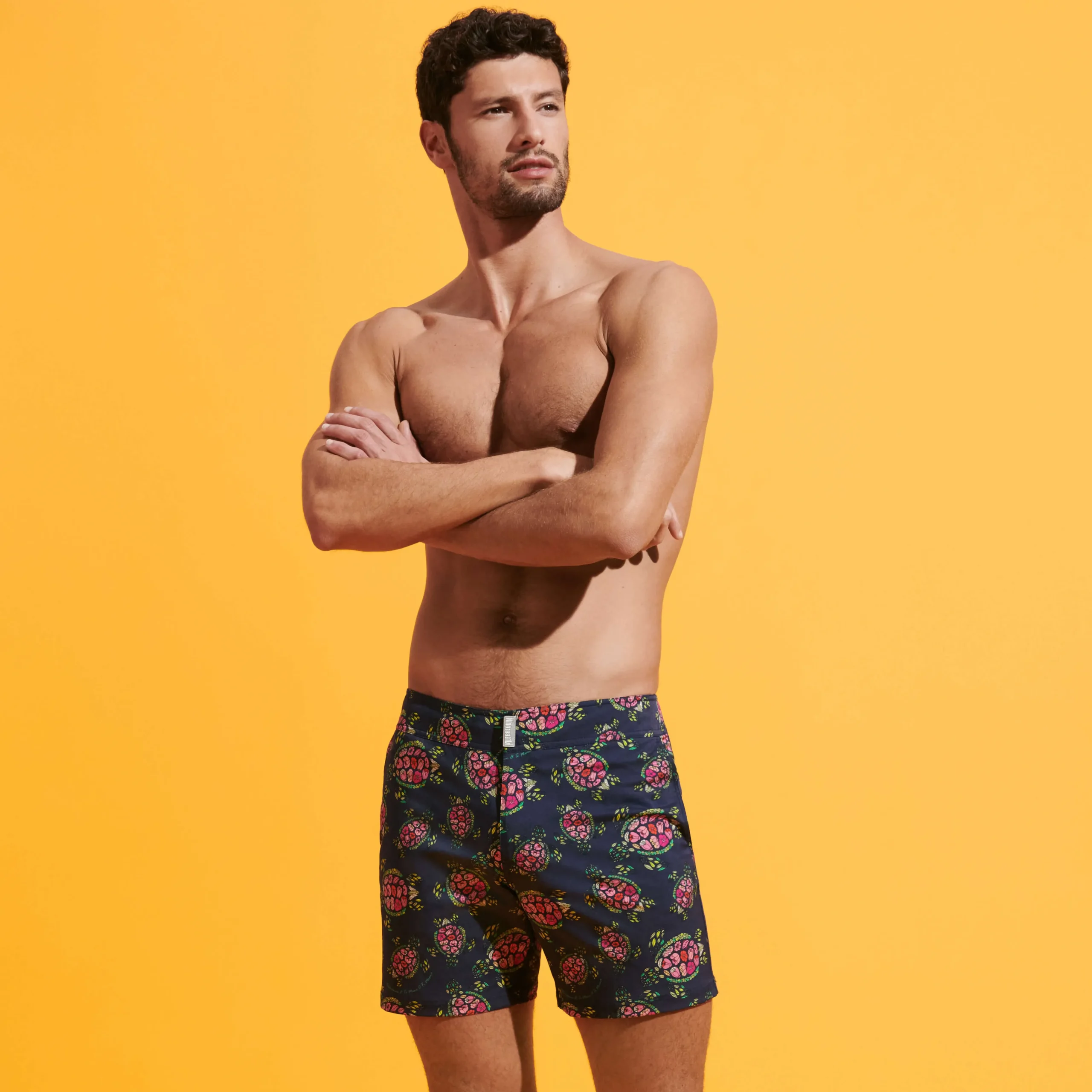 Vilebrequin Men Stretch Short Swim Trunks Flat Belt Provencal Turtles*Men The Flat Belt