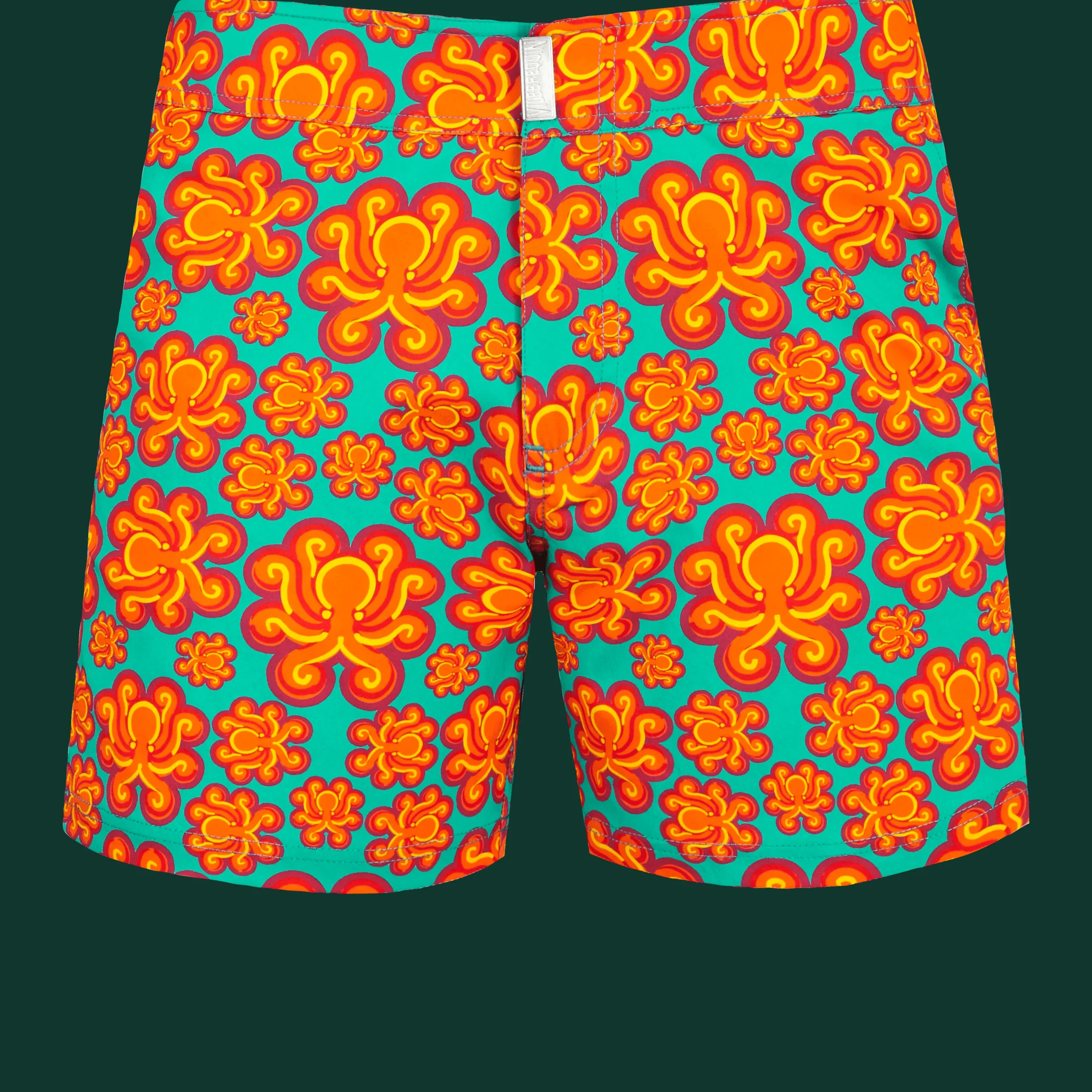 Vilebrequin Men Stretch Short Swim Trunks Flat Belt Poulpes Neon*Men The Flat Belt