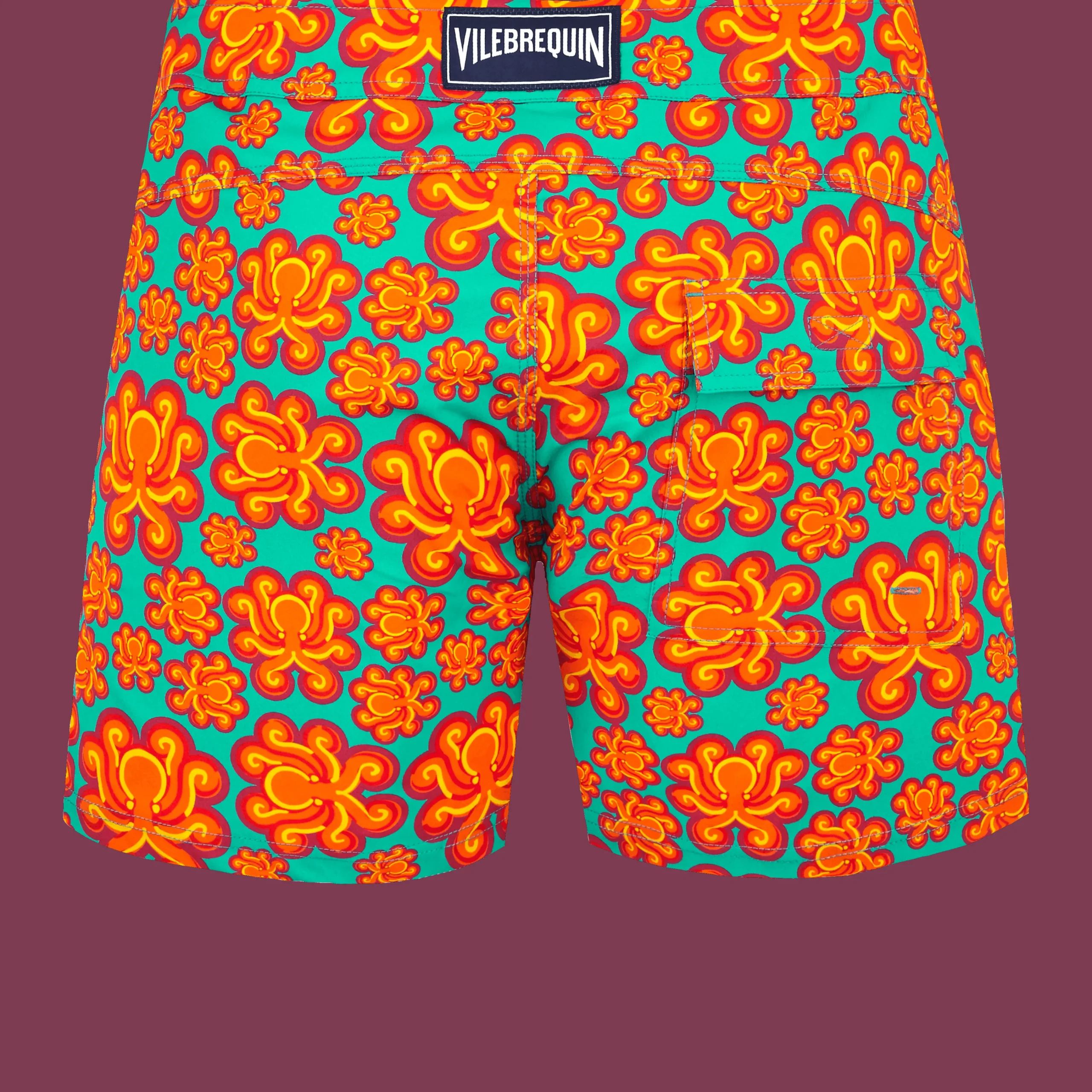 Vilebrequin Men Stretch Short Swim Trunks Flat Belt Poulpes Neon*Men The Flat Belt