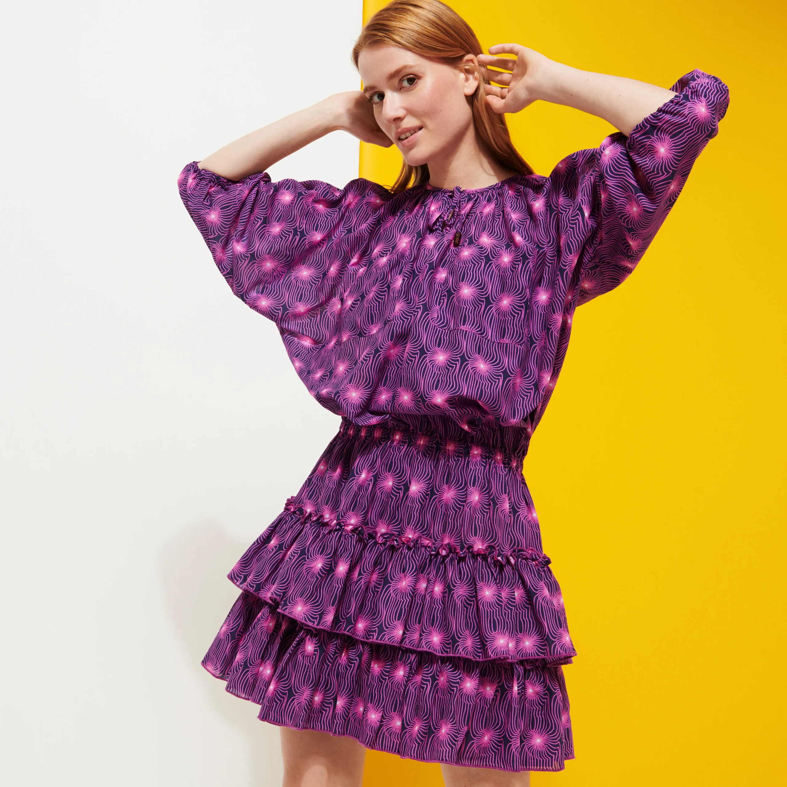 Vilebrequin Women Short Ruffles And Long Sleeves Cotton Dress Hypno Shell*Women Dresses