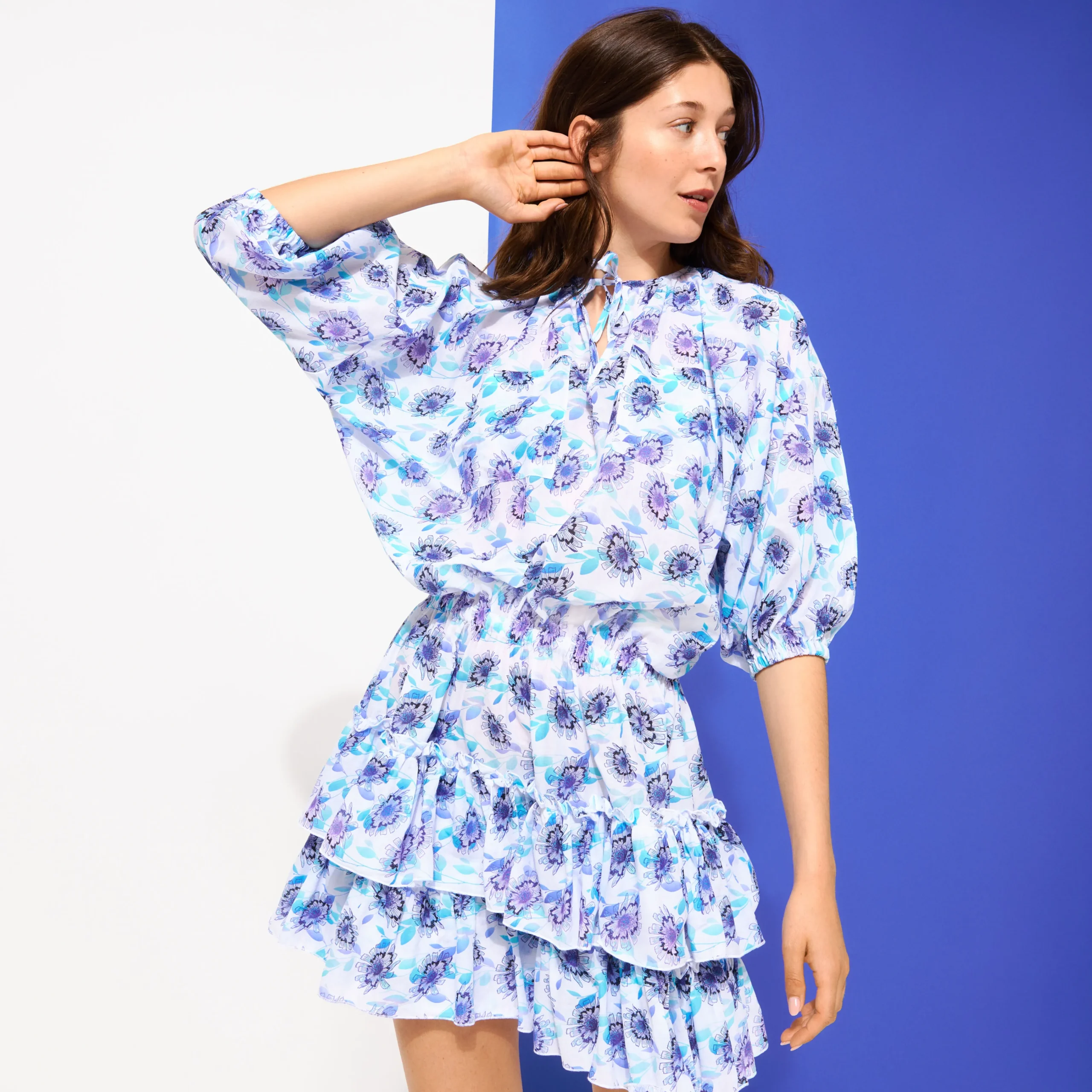 Vilebrequin Women Short Ruffles Cotton Dress Flash Flowers*Women Dresses
